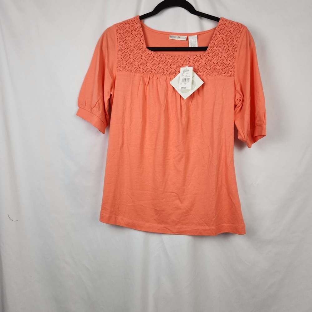 Preswick And Moore NWT Coral Women's Shirt Size S Embroidered Square Neck